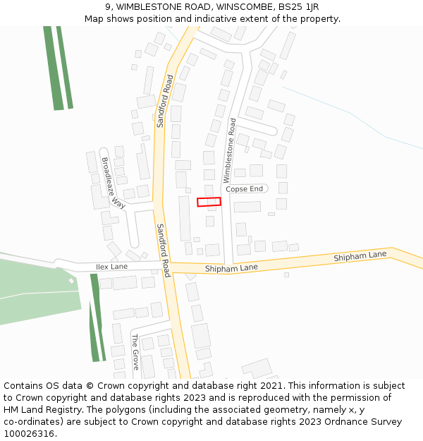 9, WIMBLESTONE ROAD, WINSCOMBE, BS25 1JR: Location map and indicative extent of plot