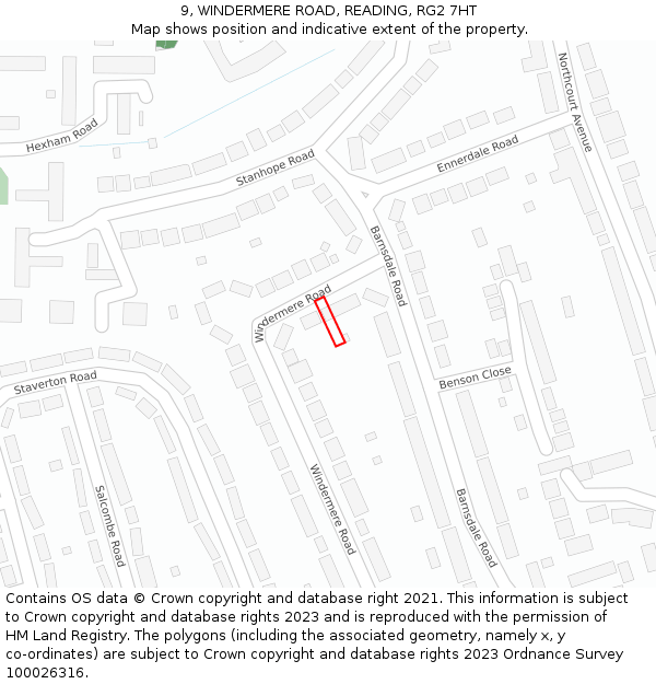 9, WINDERMERE ROAD, READING, RG2 7HT: Location map and indicative extent of plot