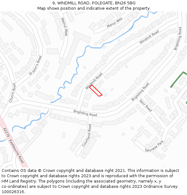 9, WINDMILL ROAD, POLEGATE, BN26 5BG: Location map and indicative extent of plot