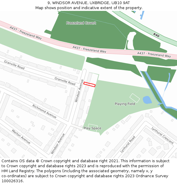 9, WINDSOR AVENUE, UXBRIDGE, UB10 9AT: Location map and indicative extent of plot