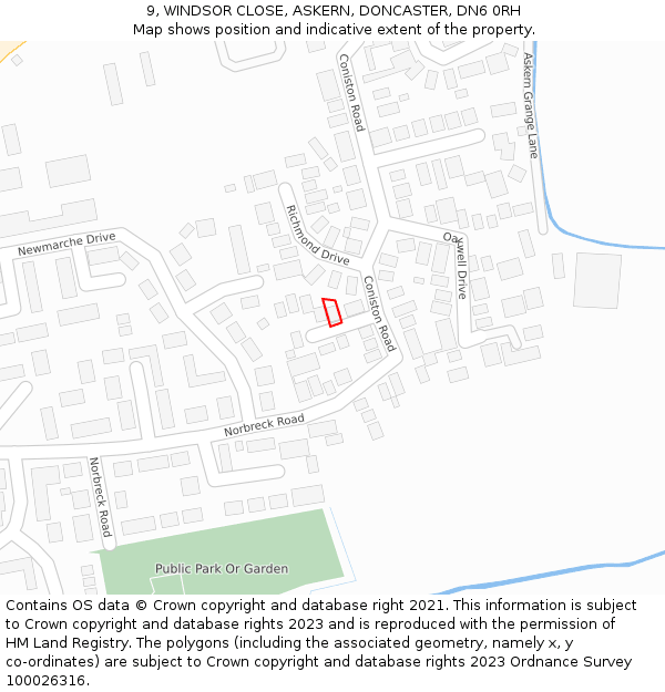 9, WINDSOR CLOSE, ASKERN, DONCASTER, DN6 0RH: Location map and indicative extent of plot