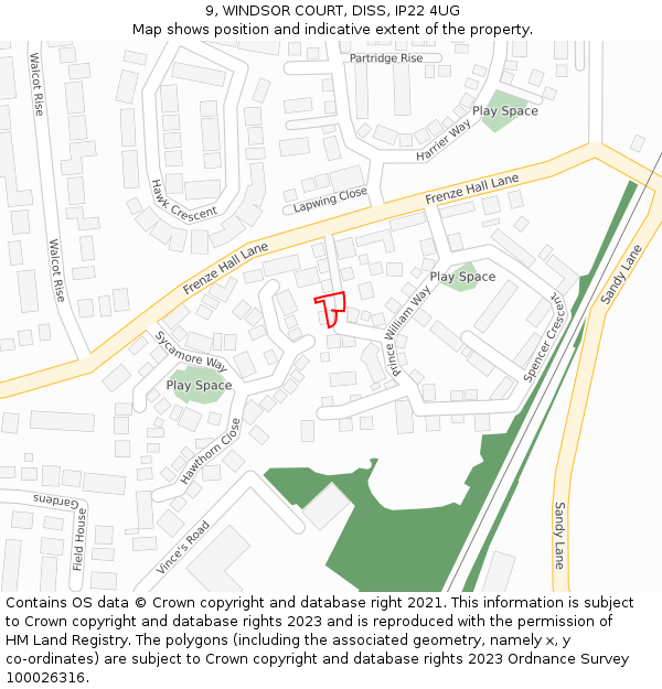 9, WINDSOR COURT, DISS, IP22 4UG: Location map and indicative extent of plot