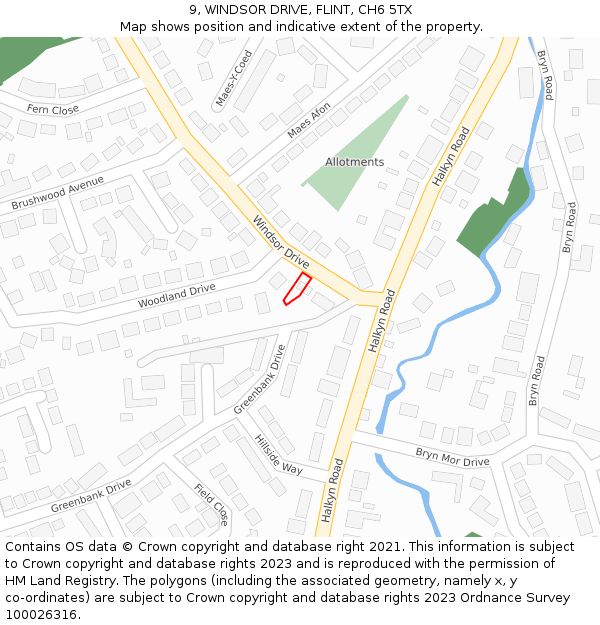 9, WINDSOR DRIVE, FLINT, CH6 5TX: Location map and indicative extent of plot