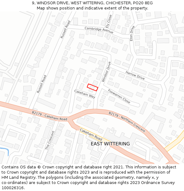 9, WINDSOR DRIVE, WEST WITTERING, CHICHESTER, PO20 8EG: Location map and indicative extent of plot