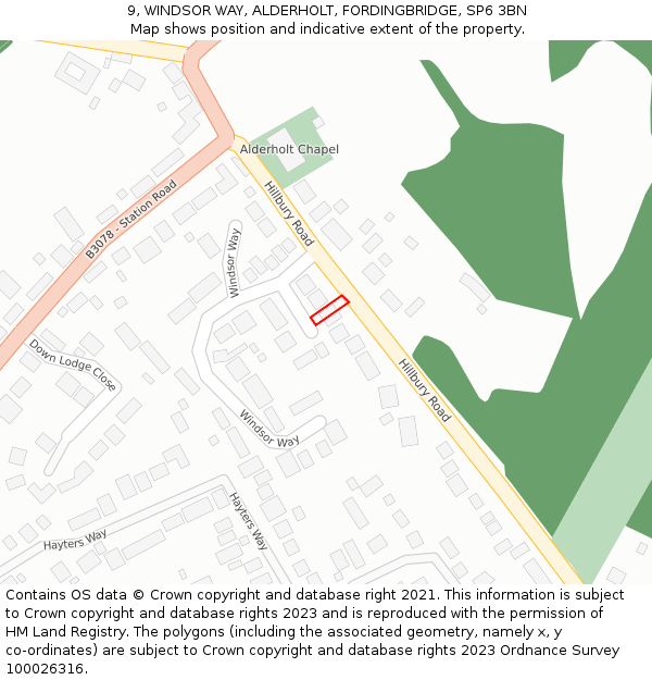 9, WINDSOR WAY, ALDERHOLT, FORDINGBRIDGE, SP6 3BN: Location map and indicative extent of plot