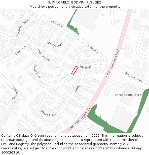 9, WINGFIELD, BODMIN, PL31 2EZ: Location map and indicative extent of plot