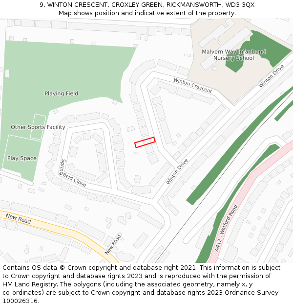 9, WINTON CRESCENT, CROXLEY GREEN, RICKMANSWORTH, WD3 3QX: Location map and indicative extent of plot