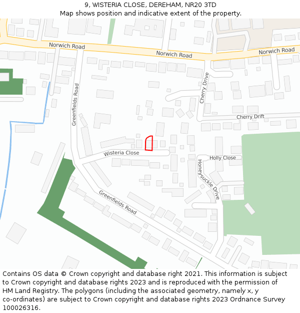 9, WISTERIA CLOSE, DEREHAM, NR20 3TD: Location map and indicative extent of plot