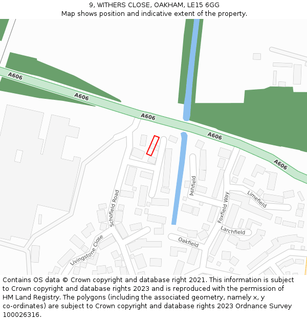 9, WITHERS CLOSE, OAKHAM, LE15 6GG: Location map and indicative extent of plot