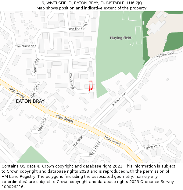 9, WIVELSFIELD, EATON BRAY, DUNSTABLE, LU6 2JQ: Location map and indicative extent of plot