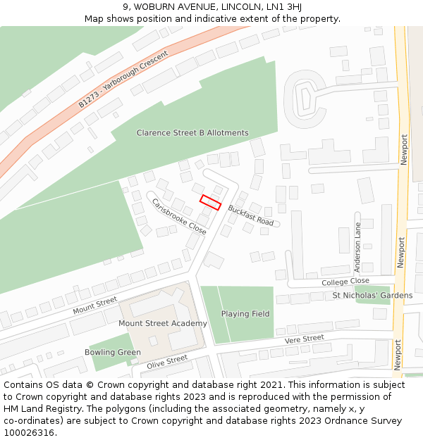 9, WOBURN AVENUE, LINCOLN, LN1 3HJ: Location map and indicative extent of plot