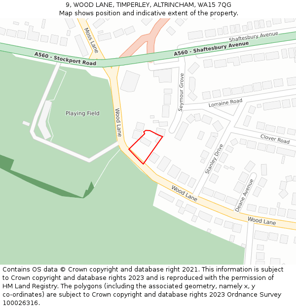 9, WOOD LANE, TIMPERLEY, ALTRINCHAM, WA15 7QG: Location map and indicative extent of plot