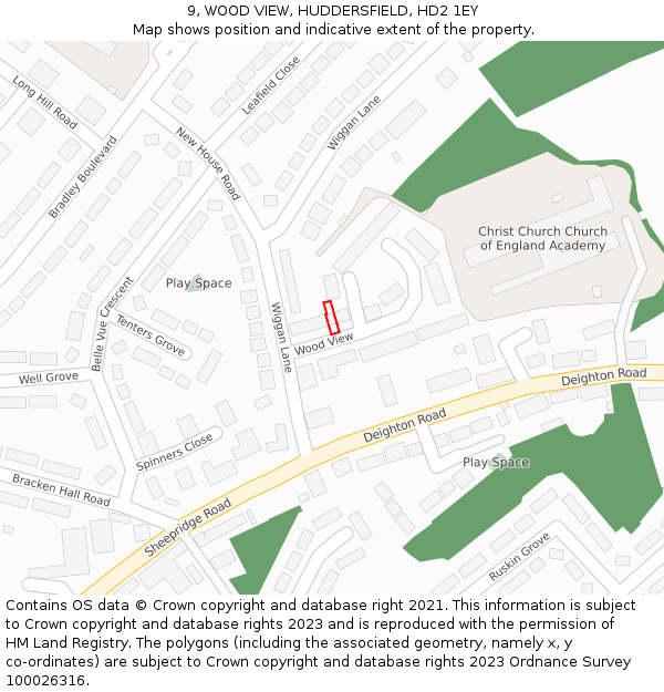 9, WOOD VIEW, HUDDERSFIELD, HD2 1EY: Location map and indicative extent of plot