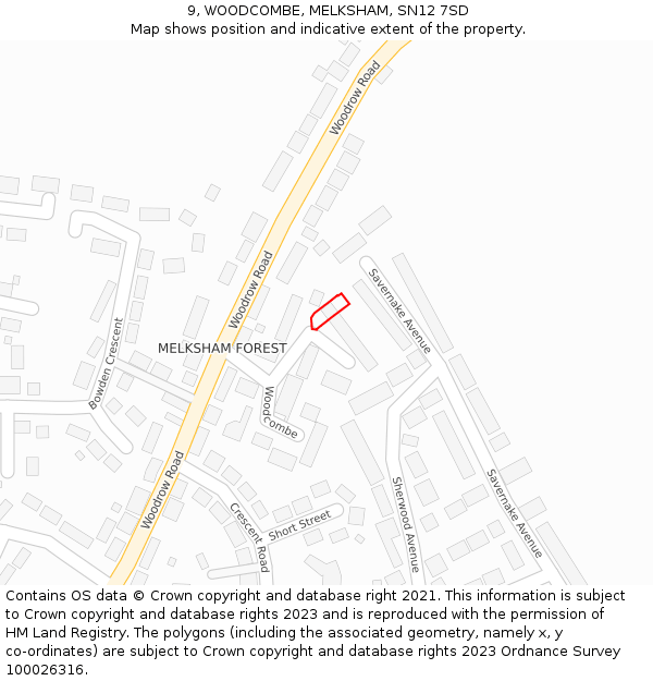 9, WOODCOMBE, MELKSHAM, SN12 7SD: Location map and indicative extent of plot