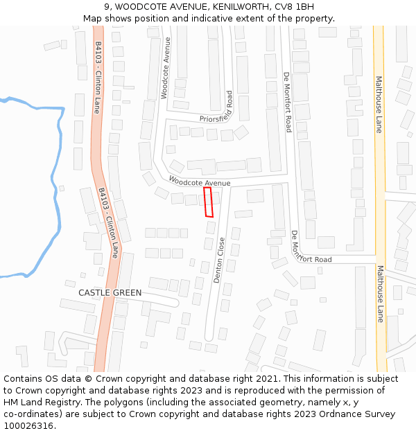 9, WOODCOTE AVENUE, KENILWORTH, CV8 1BH: Location map and indicative extent of plot