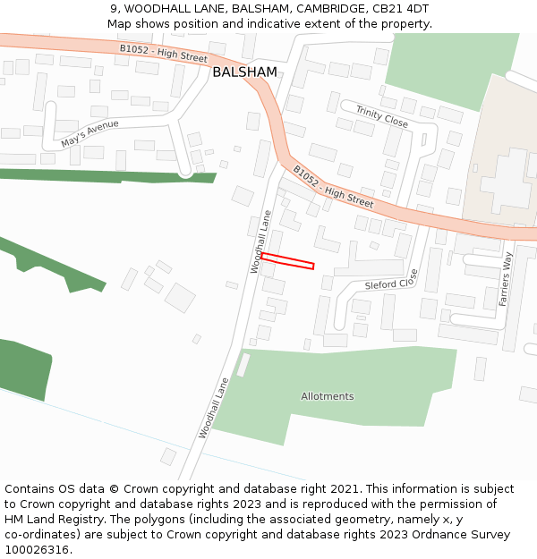 9, WOODHALL LANE, BALSHAM, CAMBRIDGE, CB21 4DT: Location map and indicative extent of plot