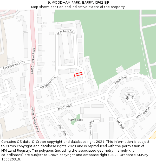 9, WOODHAM PARK, BARRY, CF62 8JF: Location map and indicative extent of plot