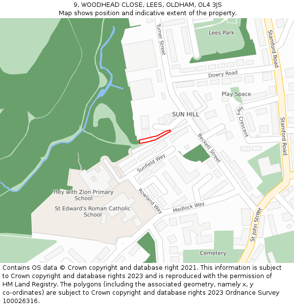 9, WOODHEAD CLOSE, LEES, OLDHAM, OL4 3JS: Location map and indicative extent of plot