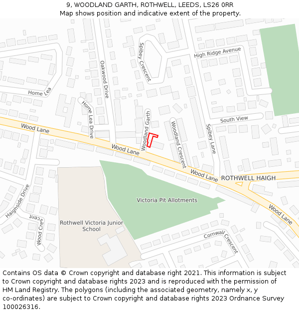 9, WOODLAND GARTH, ROTHWELL, LEEDS, LS26 0RR: Location map and indicative extent of plot