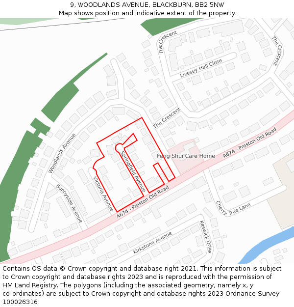 9, WOODLANDS AVENUE, BLACKBURN, BB2 5NW: Location map and indicative extent of plot