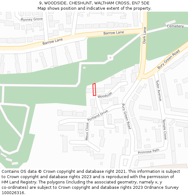 9, WOODSIDE, CHESHUNT, WALTHAM CROSS, EN7 5DE: Location map and indicative extent of plot