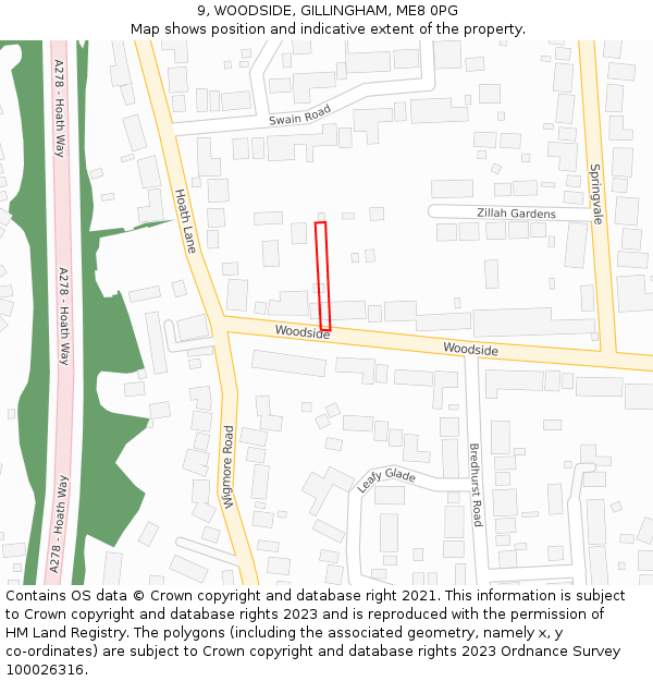 9, WOODSIDE, GILLINGHAM, ME8 0PG: Location map and indicative extent of plot