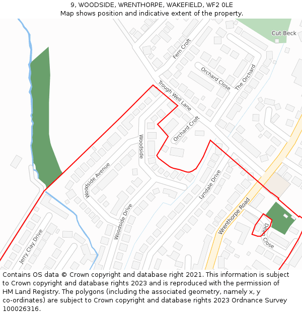 9, WOODSIDE, WRENTHORPE, WAKEFIELD, WF2 0LE: Location map and indicative extent of plot