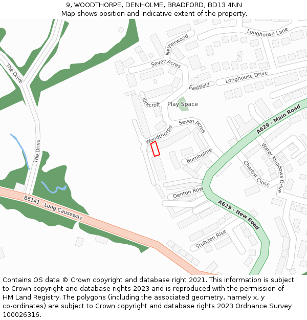 9, WOODTHORPE, DENHOLME, BRADFORD, BD13 4NN: Location map and indicative extent of plot