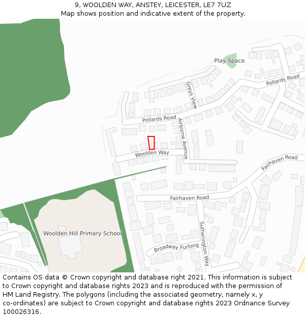 9, WOOLDEN WAY, ANSTEY, LEICESTER, LE7 7UZ: Location map and indicative extent of plot