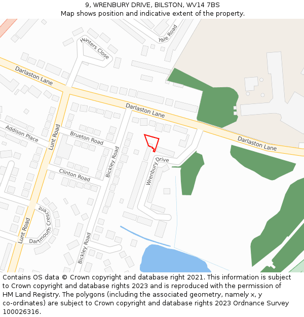 9, WRENBURY DRIVE, BILSTON, WV14 7BS: Location map and indicative extent of plot