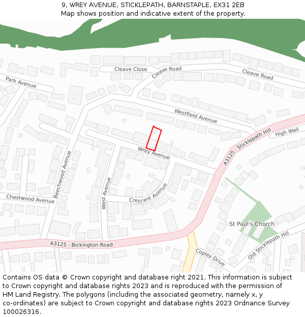 9, WREY AVENUE, STICKLEPATH, BARNSTAPLE, EX31 2EB: Location map and indicative extent of plot