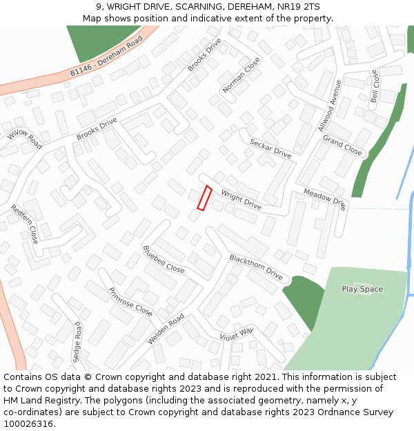 9, WRIGHT DRIVE, SCARNING, DEREHAM, NR19 2TS: Location map and indicative extent of plot