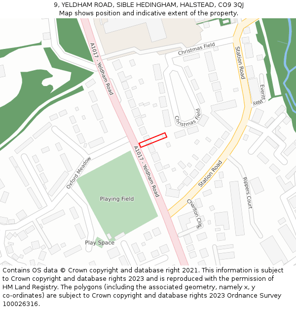 9, YELDHAM ROAD, SIBLE HEDINGHAM, HALSTEAD, CO9 3QJ: Location map and indicative extent of plot