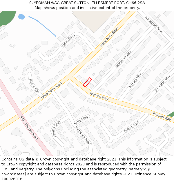 9, YEOMAN WAY, GREAT SUTTON, ELLESMERE PORT, CH66 2SA: Location map and indicative extent of plot