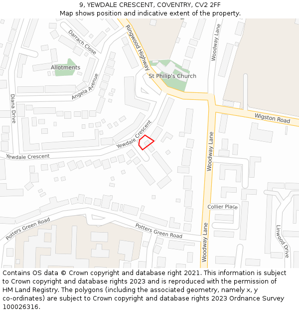 9, YEWDALE CRESCENT, COVENTRY, CV2 2FF: Location map and indicative extent of plot