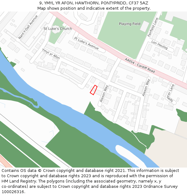 9, YMYL YR AFON, HAWTHORN, PONTYPRIDD, CF37 5AZ: Location map and indicative extent of plot