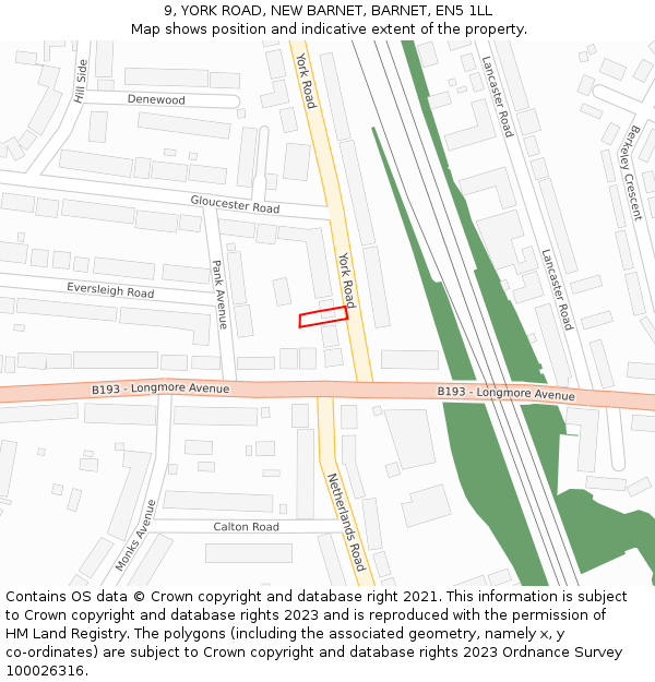 9, YORK ROAD, NEW BARNET, BARNET, EN5 1LL: Location map and indicative extent of plot