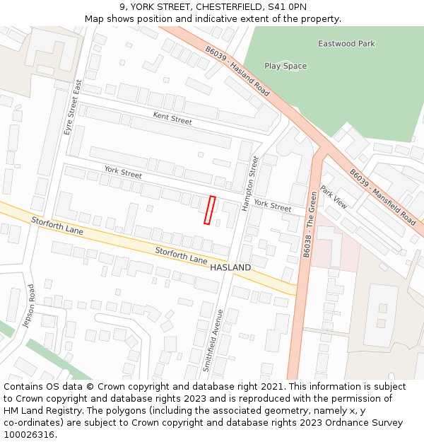 9, YORK STREET, CHESTERFIELD, S41 0PN: Location map and indicative extent of plot