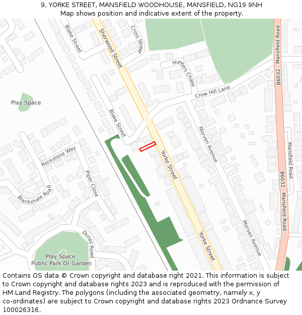 9, YORKE STREET, MANSFIELD WOODHOUSE, MANSFIELD, NG19 9NH: Location map and indicative extent of plot