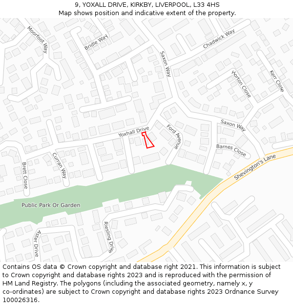 9, YOXALL DRIVE, KIRKBY, LIVERPOOL, L33 4HS: Location map and indicative extent of plot