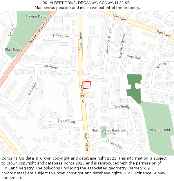 90, ALBERT DRIVE, DEGANWY, CONWY, LL31 9RL: Location map and indicative extent of plot