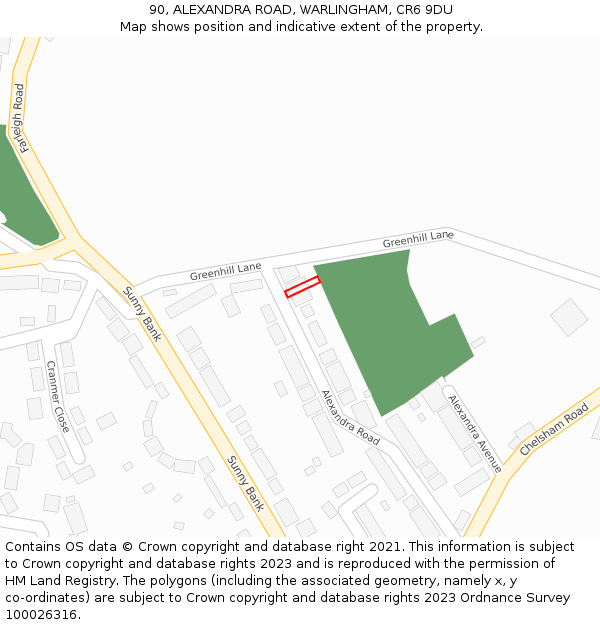 90, ALEXANDRA ROAD, WARLINGHAM, CR6 9DU: Location map and indicative extent of plot