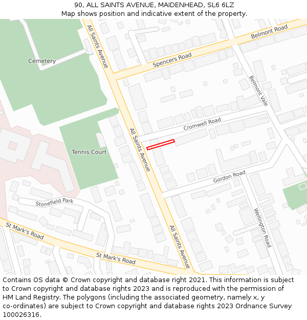90, ALL SAINTS AVENUE, MAIDENHEAD, SL6 6LZ: Location map and indicative extent of plot