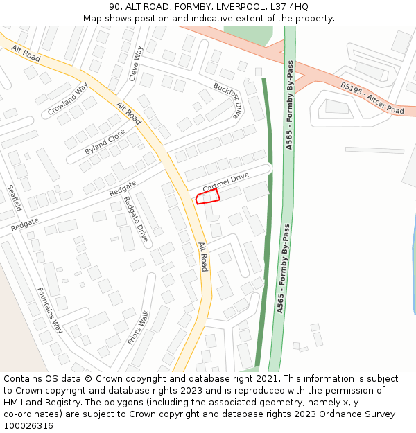 90, ALT ROAD, FORMBY, LIVERPOOL, L37 4HQ: Location map and indicative extent of plot