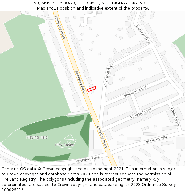 90, ANNESLEY ROAD, HUCKNALL, NOTTINGHAM, NG15 7DD: Location map and indicative extent of plot