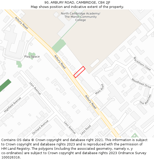 90, ARBURY ROAD, CAMBRIDGE, CB4 2JF: Location map and indicative extent of plot