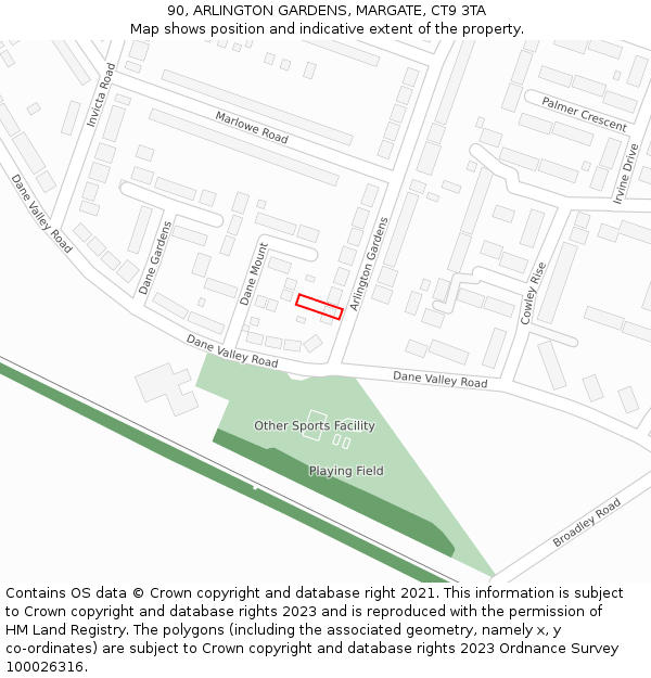 90, ARLINGTON GARDENS, MARGATE, CT9 3TA: Location map and indicative extent of plot