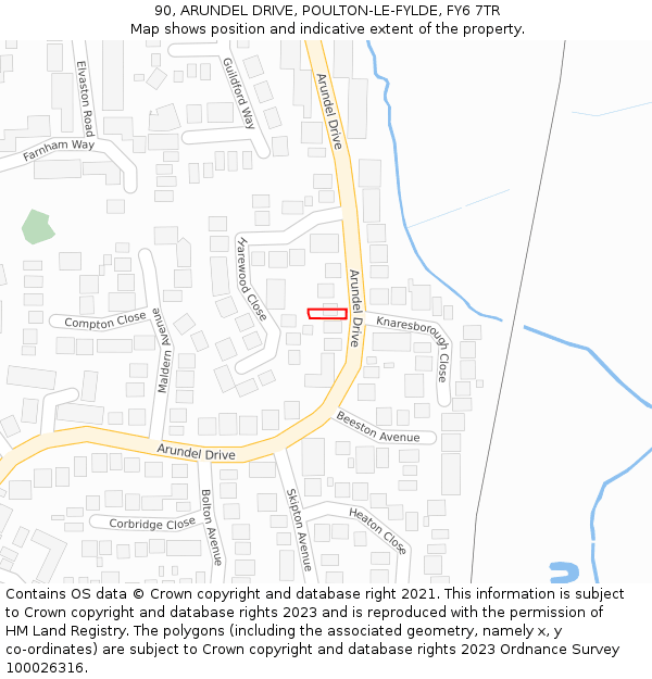 90, ARUNDEL DRIVE, POULTON-LE-FYLDE, FY6 7TR: Location map and indicative extent of plot