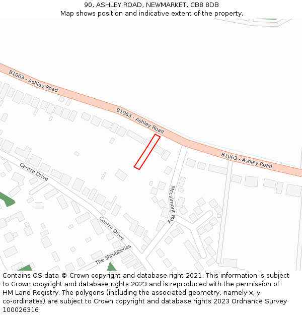 90, ASHLEY ROAD, NEWMARKET, CB8 8DB: Location map and indicative extent of plot