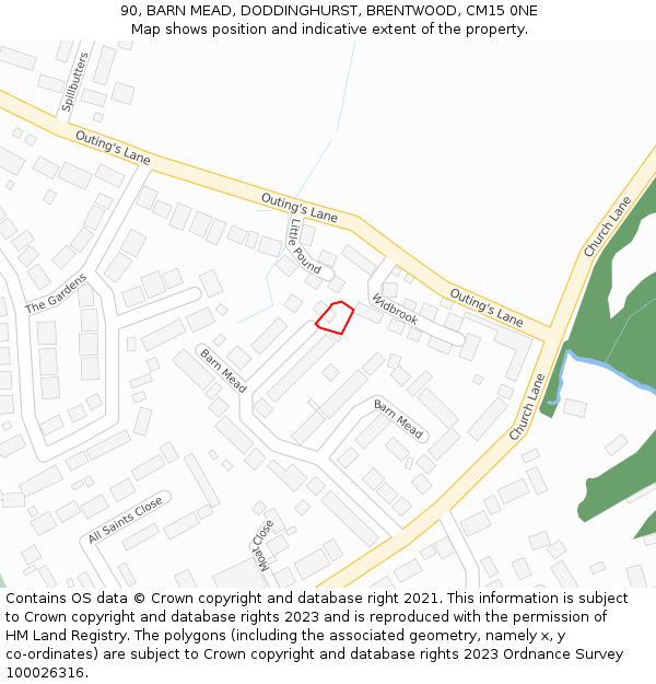 90, BARN MEAD, DODDINGHURST, BRENTWOOD, CM15 0NE: Location map and indicative extent of plot